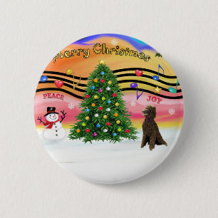 Christmas Music 2 - Poodle (Chocolate Standard) 6 Cm Round Badge