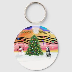 Christmas Music 2 - Siberian Husky Key Ring