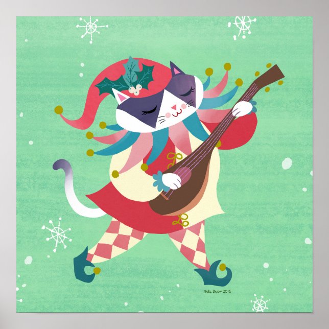 Christmas Music Elf Cat Art Print (Front)