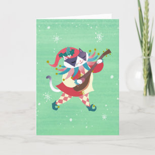 Christmas Music Elf Cat Holiday Card