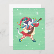 Christmas Music Elf Cat Postcard
