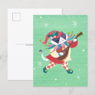 Christmas Music Elf Cat Postcard