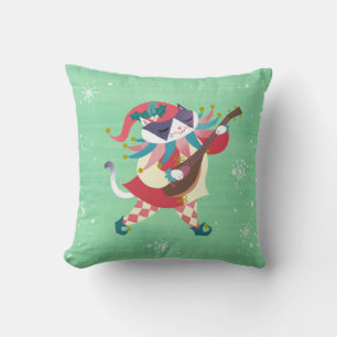 Christmas Music Elf Cat Throw Pillow