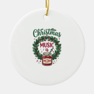 Christmas Music Is Jam Jar Pine Wreath Headphones Ceramic Ornament