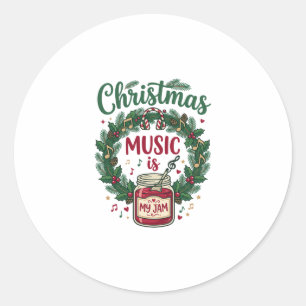 Christmas Music Is Jam Jar Pine Wreath Headphones Classic Round Sticker