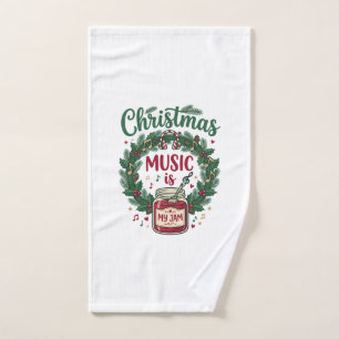 Christmas Music Is Jam Jar Pine Wreath Headphones Hand Towel