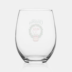 Christmas Music Is Jam Jar Pine Wreath Headphones Stemless Wine Glass