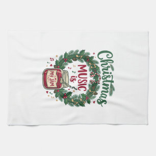 Christmas Music Is Jam Jar Pine Wreath Headphones Tea Towel
