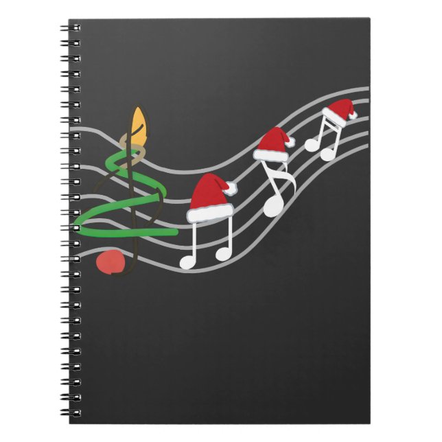 Christmas Music Notes Santa Hat Treble Clef  Notebook (Front)