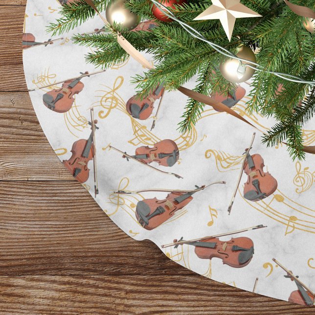 Christmas Music Notes Violins Gold Brushed Polyester Tree Skirt (Creator Uploaded)