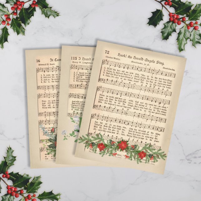 Christmas Music Sheet Decoupage - Set 1 (Vintage Christmas Sheet Music Wrapping Paper)
