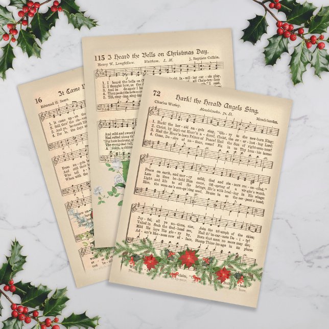 Christmas Music Sheet Decoupage - Set 1 (Vintage Christmas Sheet Music Wrapping Paper -Set 1)