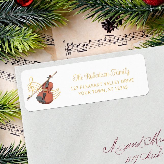 Christmas Music Violin Elegant Return Address Label (Creator Uploaded)