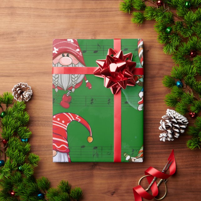 Christmas Music with Cute Gnomes Wrapping Paper (Holiday Gift)