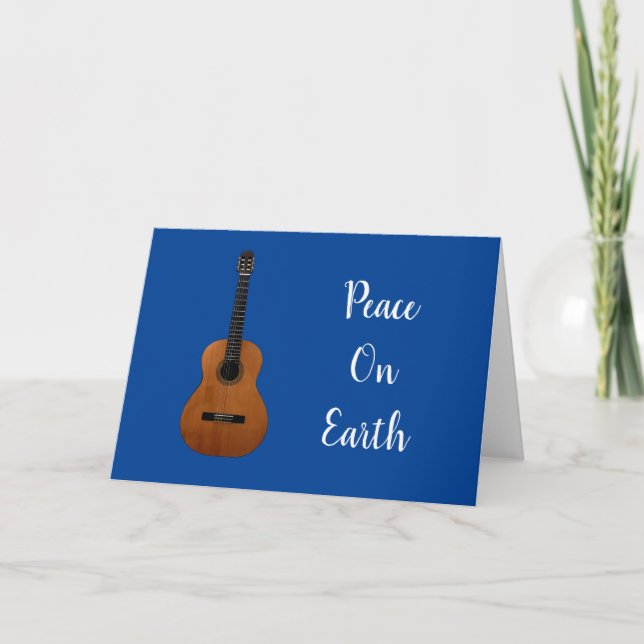 Christmas Musical Peace on Earth Guitar Blue  Holiday Card (Front)