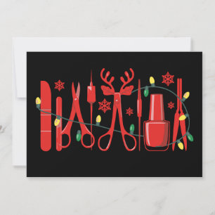 Christmas Nail Tech Tools Reindeer Antlers Lights Invitation
