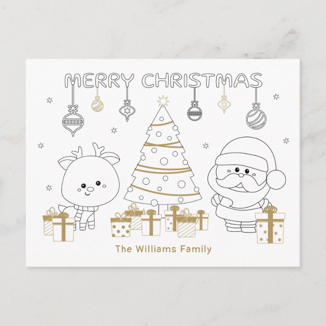 Christmas Name Colouring Fun Cute Custom Unique Holiday Postcard (Front)