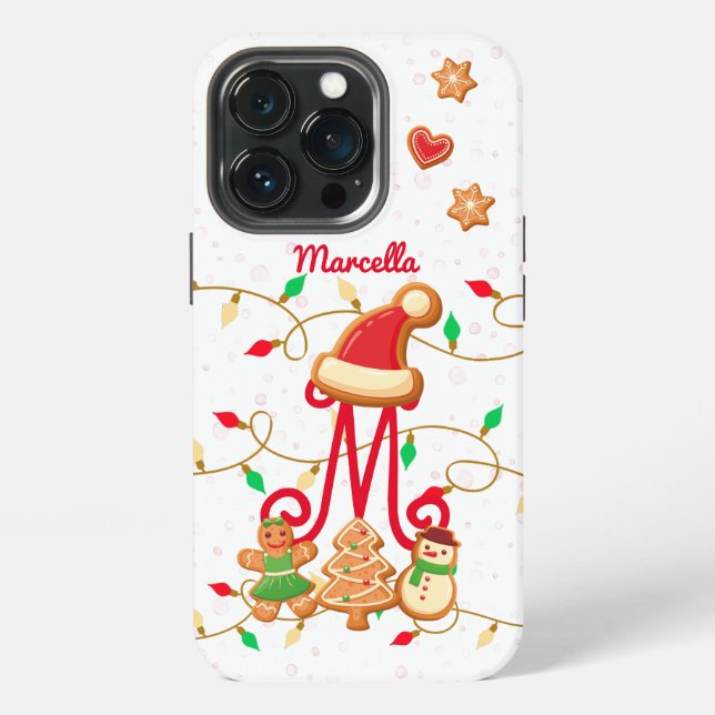 Christmas Name Monogram Custom Gingerbread Red iPhone Case (Back)