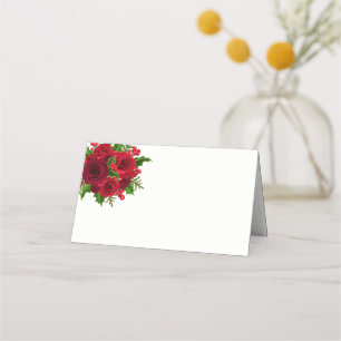 Christmas Name Place Card-Red Roses Card