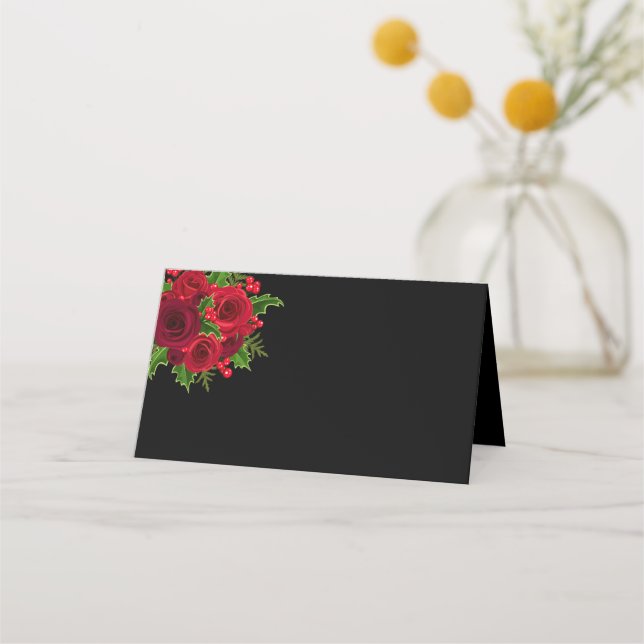 Christmas Name Place Card-Red Roses Place Card (Front)
