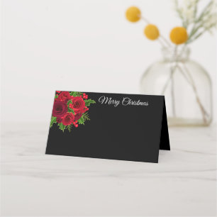 Christmas Name Place Card-Red Roses Place Card