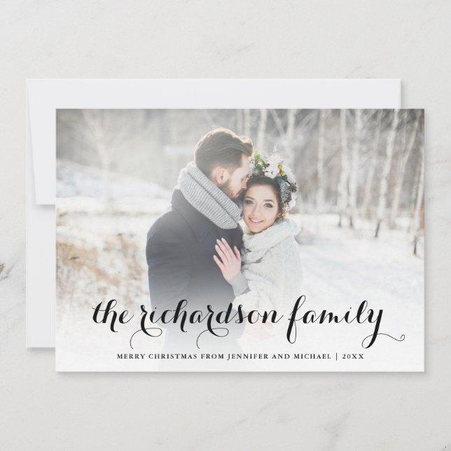 Christmas Names | Black and White with Photo Holiday Card (Front)