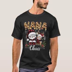 Christmas Nana Claus Grandma Leopard Buffalo Plaid T-Shirt