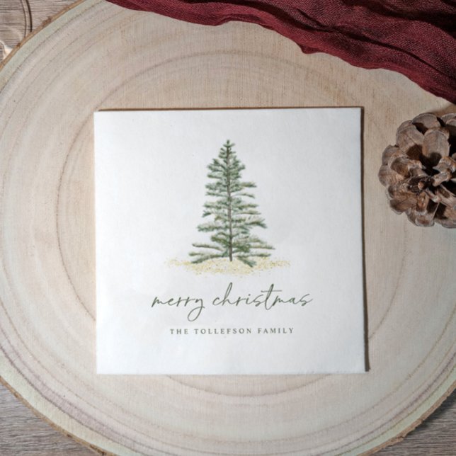 Christmas Napkins Holiday Evergreen Pine Simple (Elegant Christmas party napkins - simple watercolor painted Christmas Tree.)