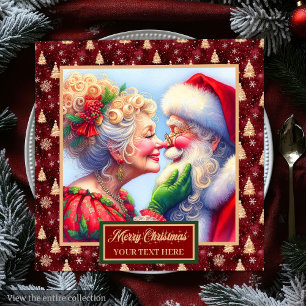 Christmas Napkins Red Gold Green Mr. & Mrs. Claus