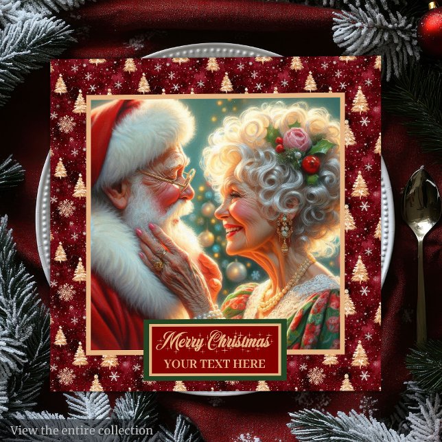 Christmas Napkins Santa Couple Red Gold Green (Christmas Napkins Santa Couple Red Gold Green)