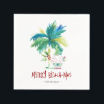 Christmas Napkins Tropical Beach<br><div class="desc">Bring festive flair to your beach Christmas with these Christmas napkins featuring a jolly Santa under a palm tree, set against a sunny backdrop inspired by Delray Beach, Florida. This playful design includes the phrase "Beach-mas" in hand-lettered typography, printed on custom cocktail napkins made for celebrating in tropical style. Created...</div>