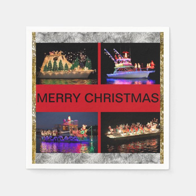 Christmas Napkins with colourful Christmas Boats (Front)