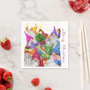 Christmas Napkins with Gnome Party