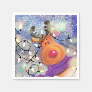 Christmas Napkins with Happy Reindeer