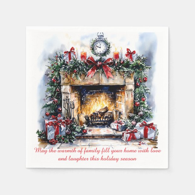 Christmas napkins with the image of a fireplace (Front)