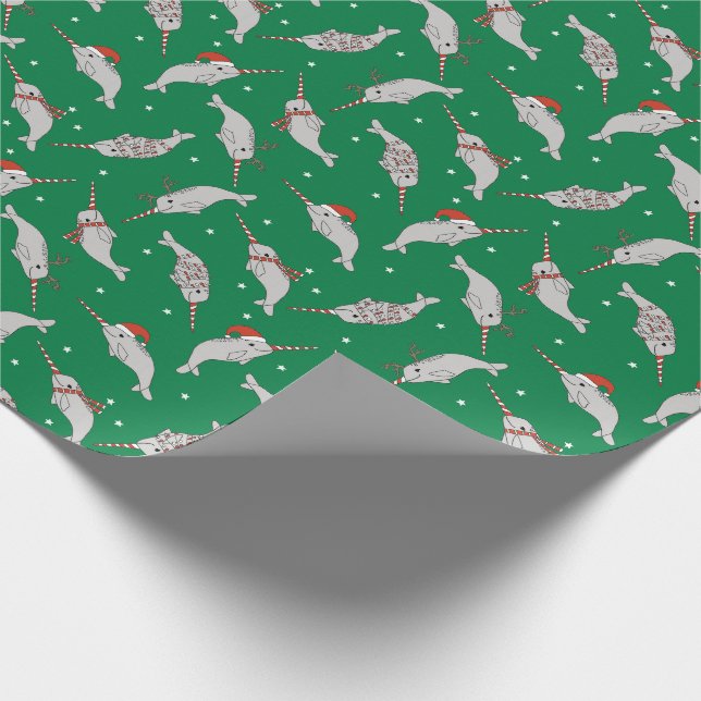 Christmas Narwhal green Wrapping Paper (Corner)