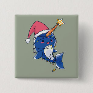 Christmas Narwhale 15 Cm Square Badge