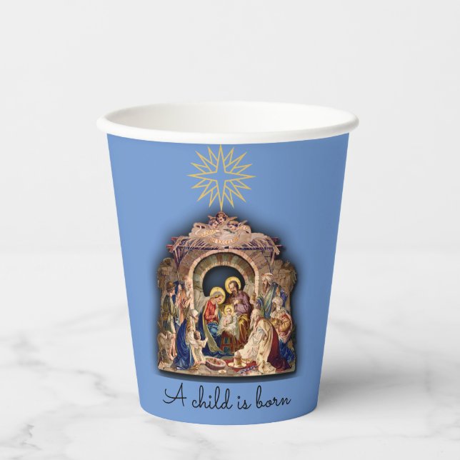 Christmas Nativity Adoration of Baby Jesus Paper Cups (Front)
