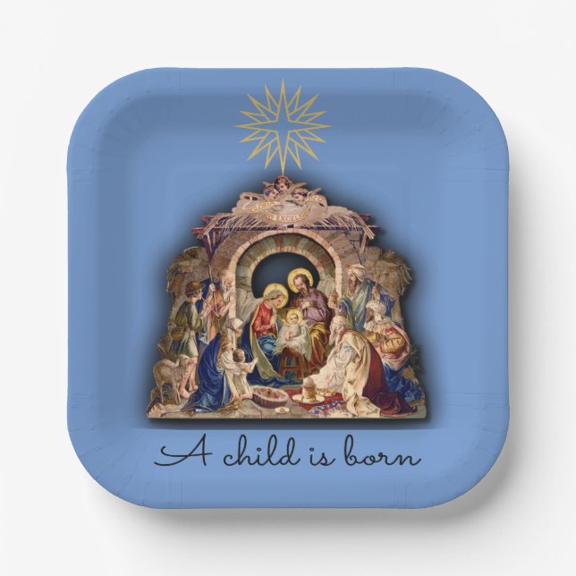 Christmas Nativity Adoration of Baby Jesus Paper Plate (Front)