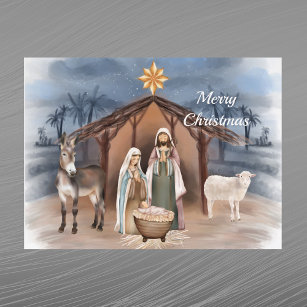 Christmas Nativity Animals Christian Watercolor Holiday Postcard
