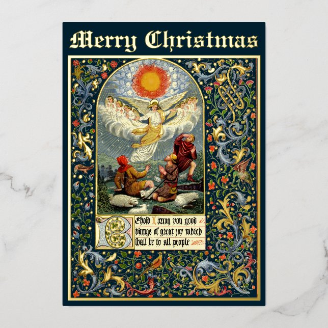 Christmas Nativity Annunciation To The Shepherds Foil Holiday Card (Front)