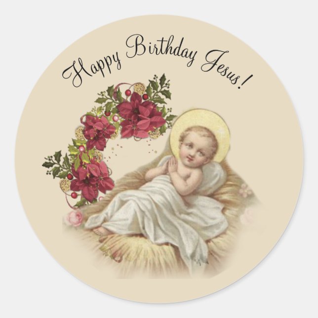 Christmas Nativity Baby Jesus Floral Classic Round Sticker (Front)