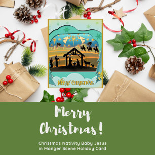 Christmas Nativity Baby Jesus in Manger Scene Holiday Card