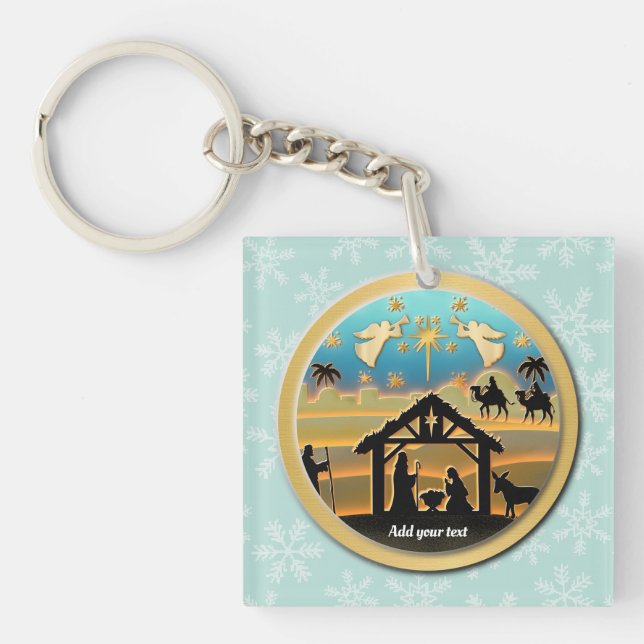 Christmas Nativity Baby Jesus in Manger Scene Key Ring (Front)