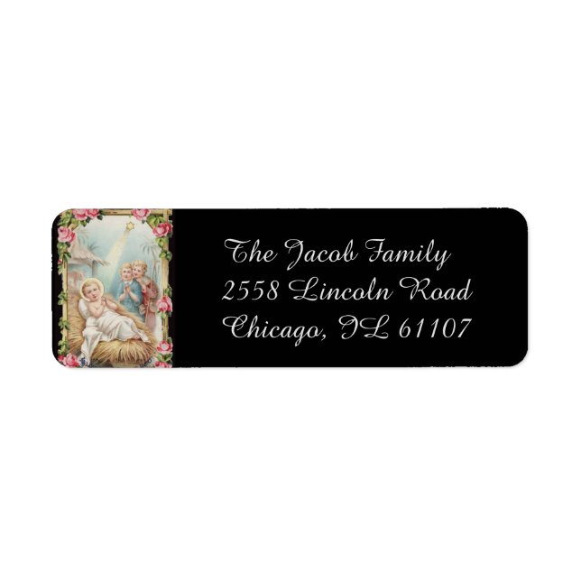 Christmas Nativity Baby Jesus Roses Return Address Label (Front)