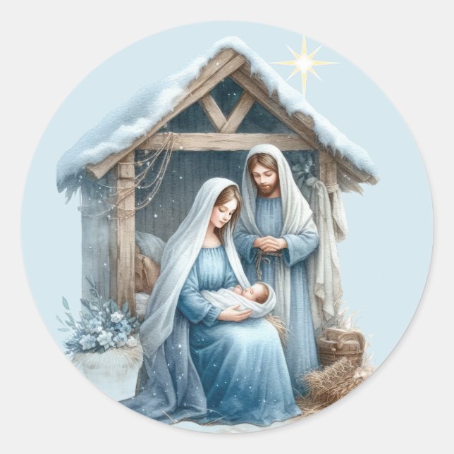 Christmas Nativity Baby Jesus Winter Holiday Classic Round Sticker (Front)