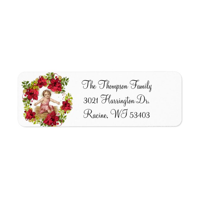 Christmas Nativity Baby Jesus Wreath Return Address Label (Front)