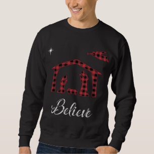 Christmas Nativity Believe Jesus Birth Buffalo Pla Sweatshirt