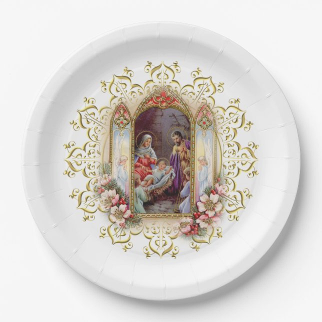 Christmas Nativity Birthday Party for Jesus Paper Plate (Front)