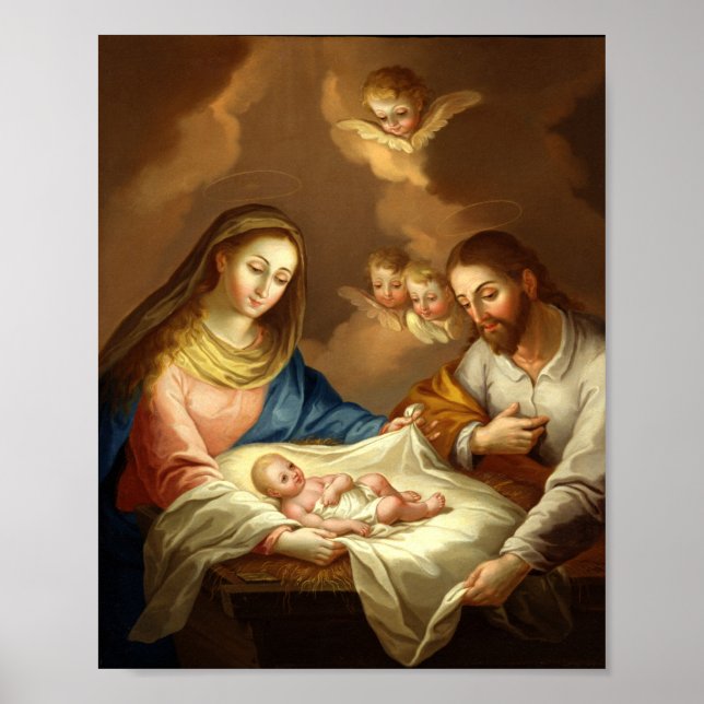 Christmas Nativity Holy Family Angels Manger Poster (Front)